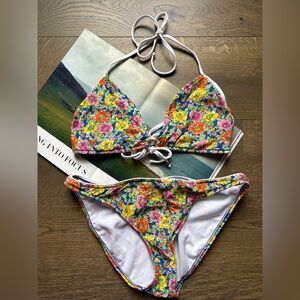 Polo Ralph Lauren Floral Bikini Set Tie Triangle Top Size M